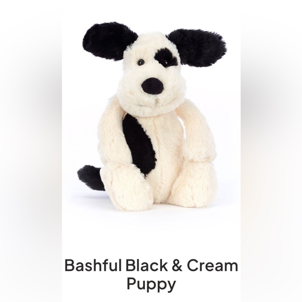 Jellycat London Bashful Puppy 12 Inch Plush Dog Black Cream Stuffed Animal Toy